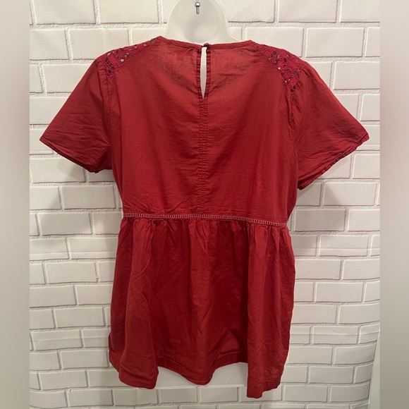 HAYDEN Red Lace Detail short sleeve Women's blouse/size L - Picture 7 of 7